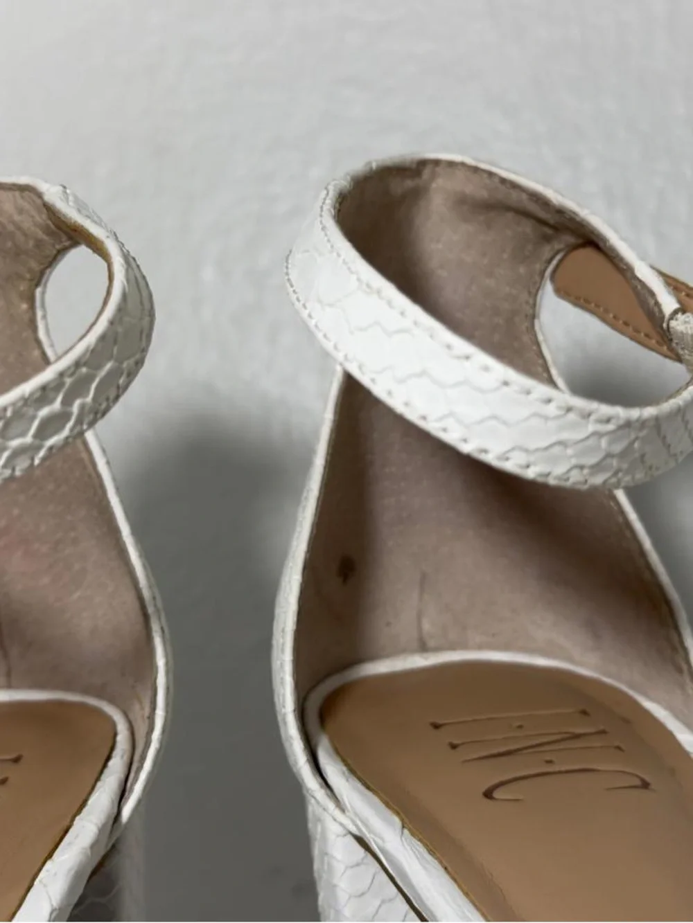 INC International Concepts White Textured Ankle-Strap Block Heels